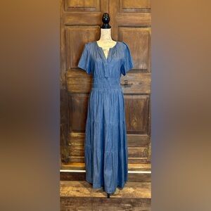 Tommy Hilfiger Blue Midi Sundress with Flutter Sleeves
